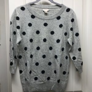 J Crew Gray with Black Polka Dot Sweater